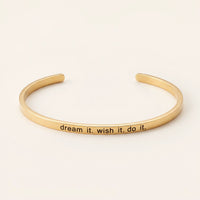 Thumbnail for Dream it. Wish it. Do it, gold engraved cuff bracelet | SKU: 4214557-gold-color