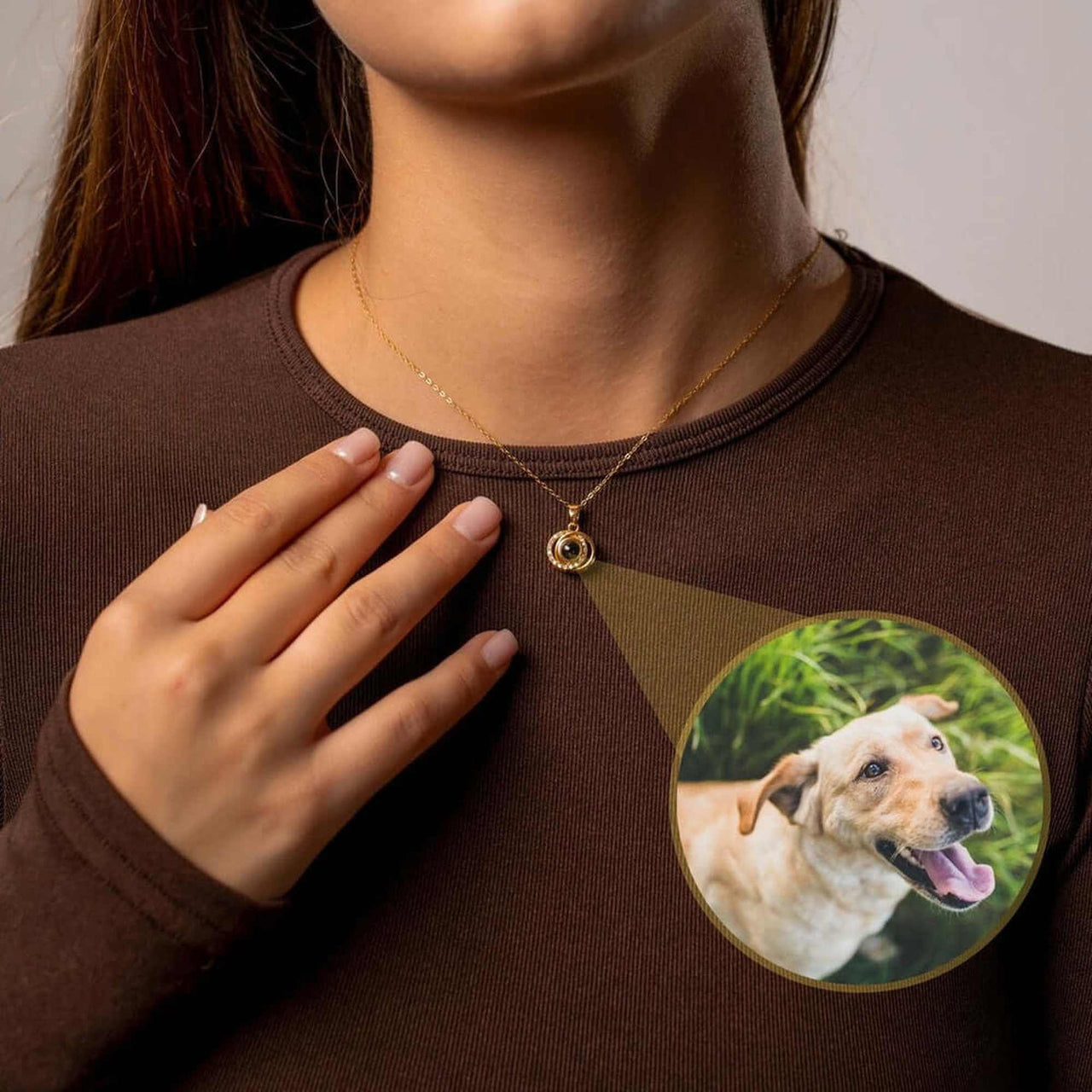 Duo Photo Necklace showcasing a customisable pendant with a pet photo, by Brother & Sisters.