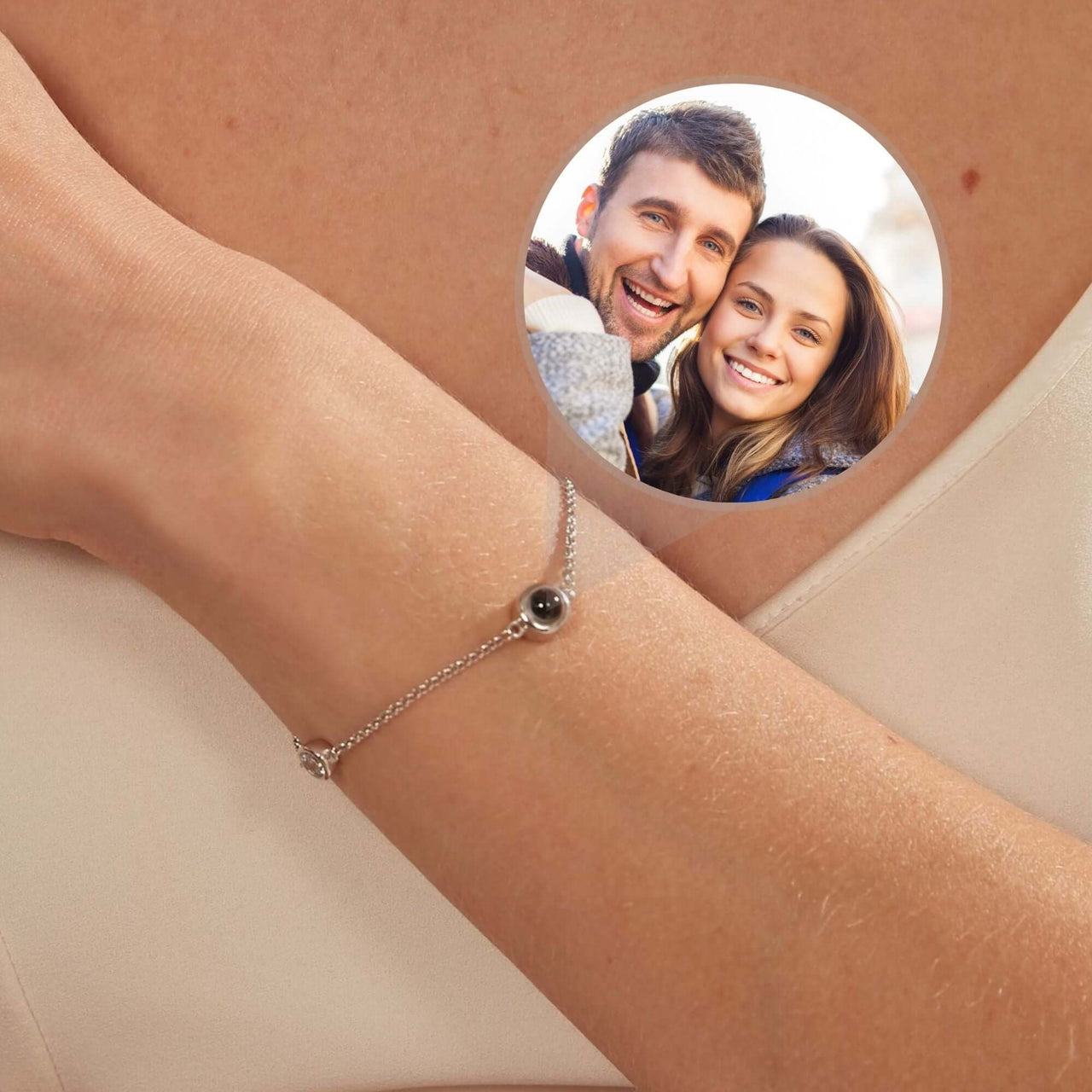 Eternity Photo Bracelet featuring a customized image of a couple, by Brother & Sisters, capturing cherished memories.