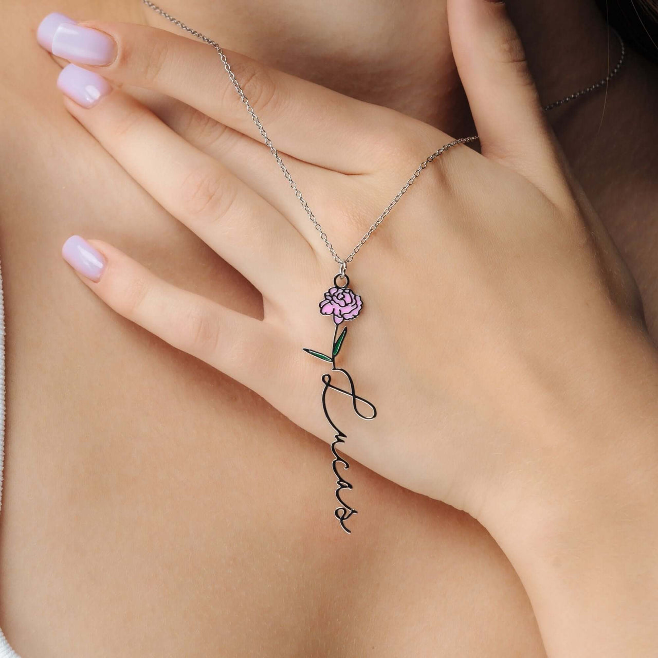 Flower Name Necklace featuring a delicate floral accent from Brother & Sisters, showcasing elegance and individuality.