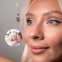 Thumbnail for Flower Photo Necklace worn by a woman, featuring a custom photo pendant by Brother & Sisters.