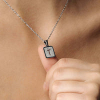 Thumbnail for Glitter Initial Necklace with letter T pendant featuring sparkling details by Brother & Sisters on a silver chain.