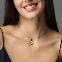 Thumbnail for Princess Initial Necklace on woman, featuring elegant E pendant, by Brother & Sisters, perfect gold jewelry for women.