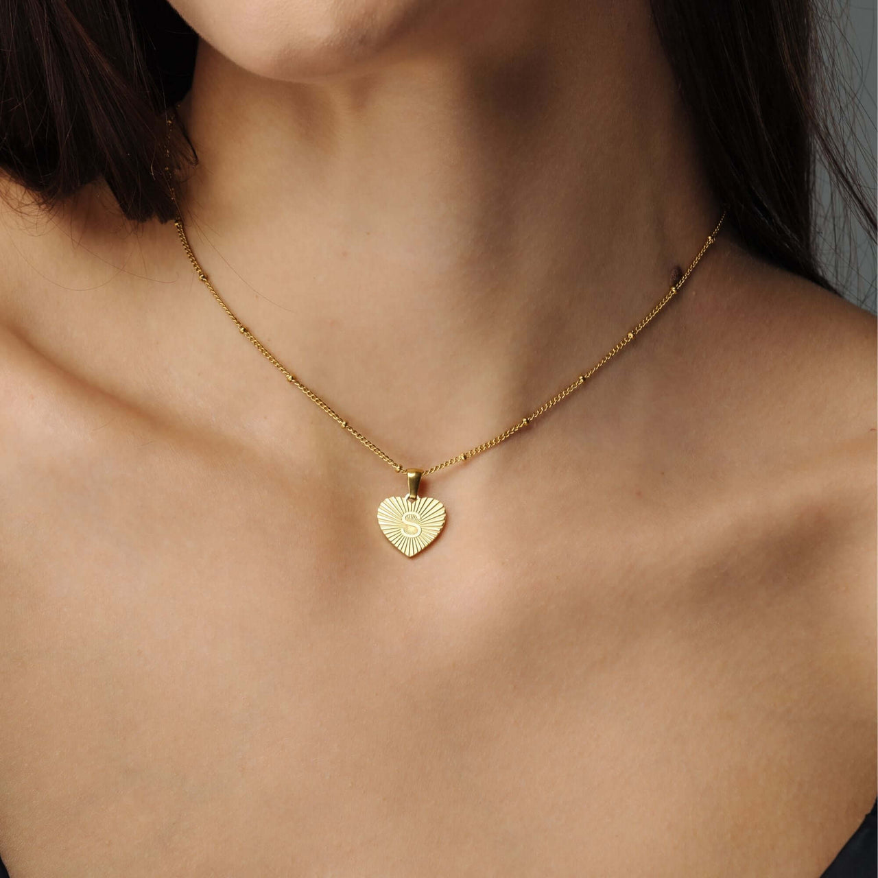 Sentimental Initial Necklace - Gold necklace for women by Brother & Sisters featuring a heart-shaped pendant with 'S' charm.