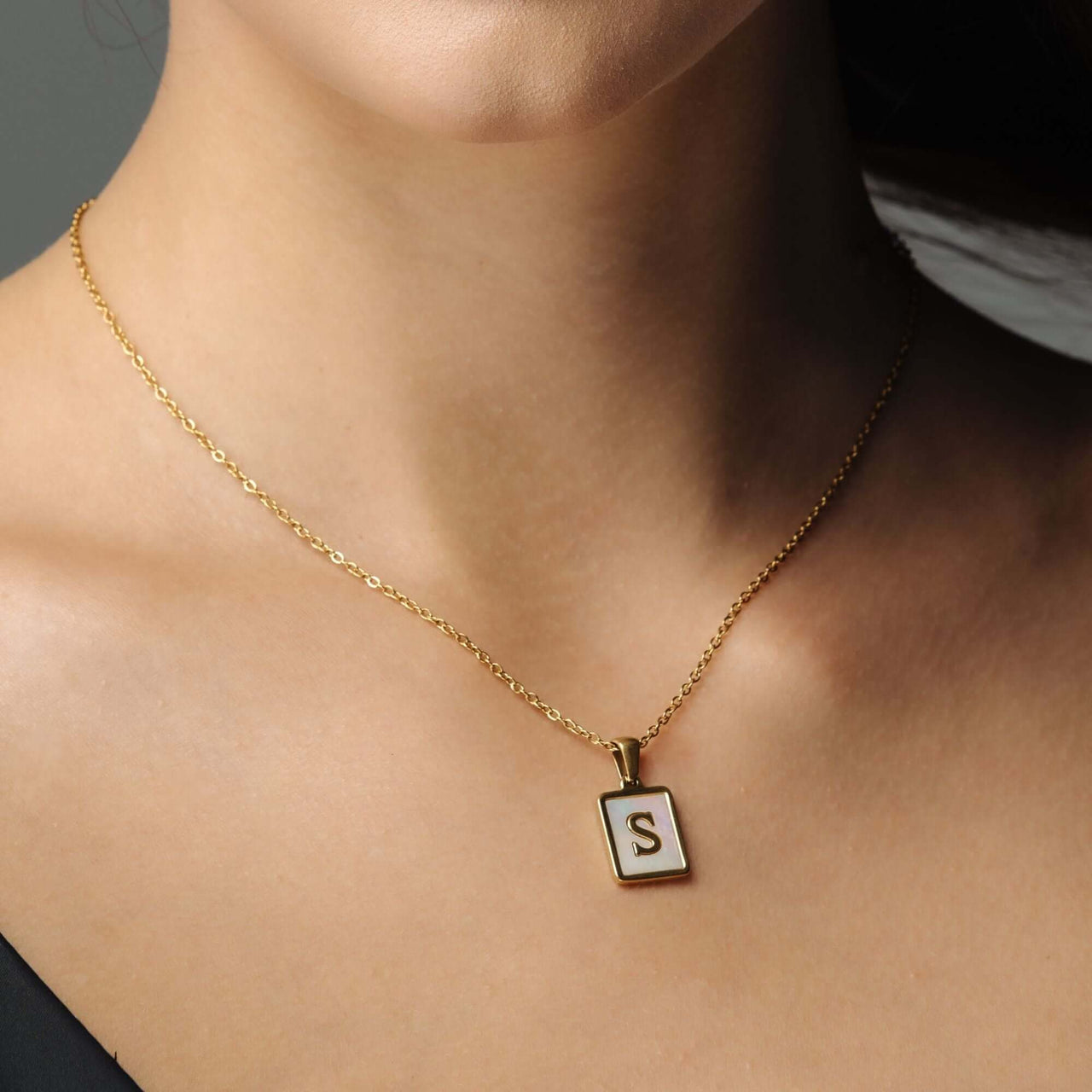 Happiness Initial Necklace - Gold letter necklace for women by Brother & Sisters, featuring an elegant 'S' initial.