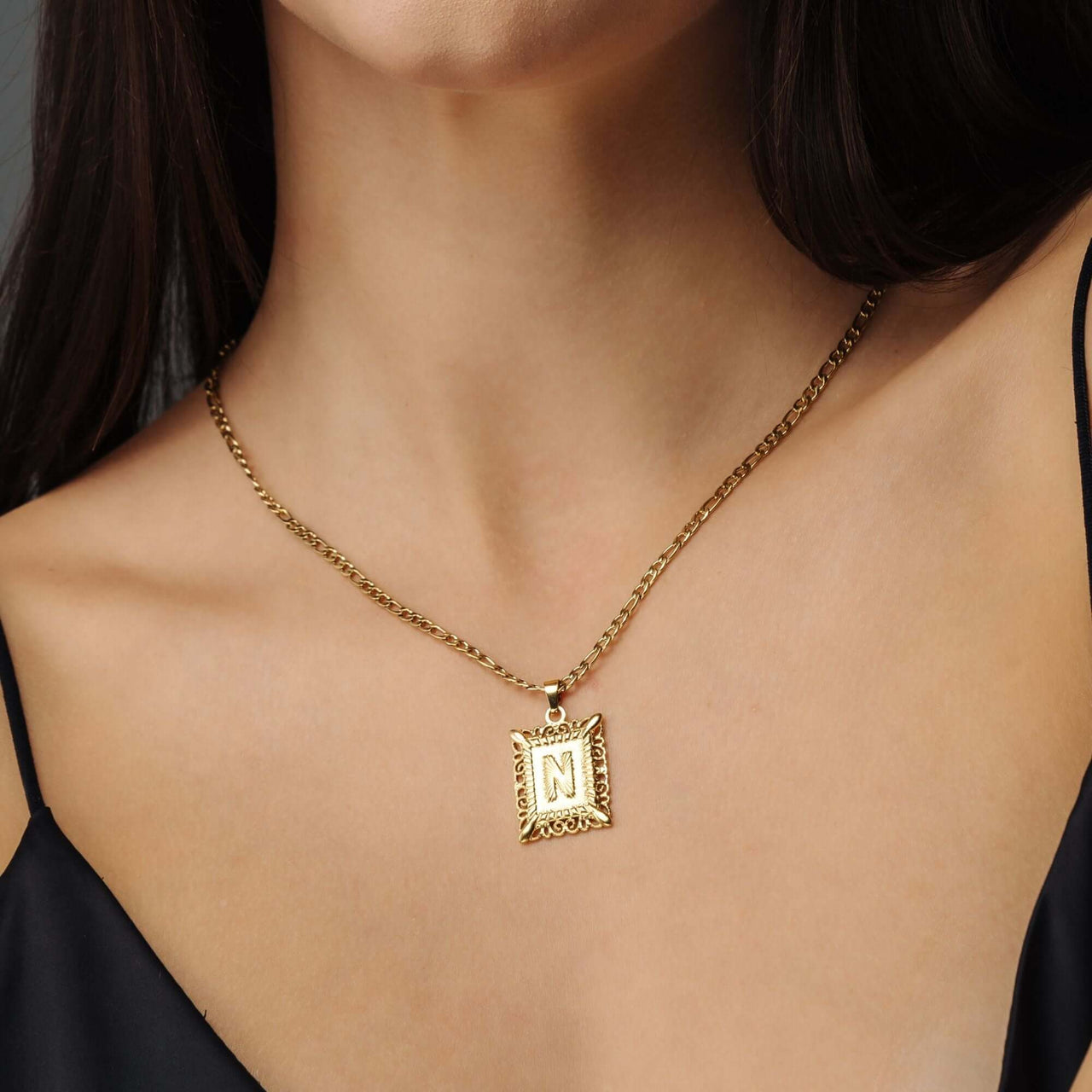 Vintage Initial Necklace featuring a delicate gold letter charm by Brother & Sisters, perfect for elegant everyday wear.