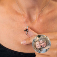 Thumbnail for Half-Heart Photo Necklace Set showcasing a woman wearing a personalized photo necklace by Brother & Sisters.