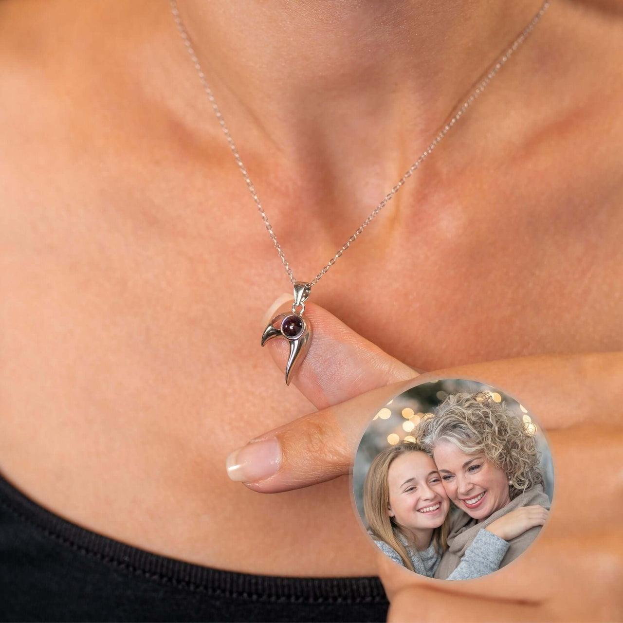 Half-Heart Photo Necklace Set featuring a sleek design with a personalized photo of loved ones by Brother & Sisters.