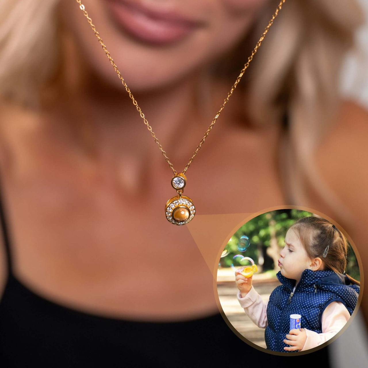 Halo Photo Necklace - Personalised Necklace - Customised Necklace Necklace Gold Brother & Sisters