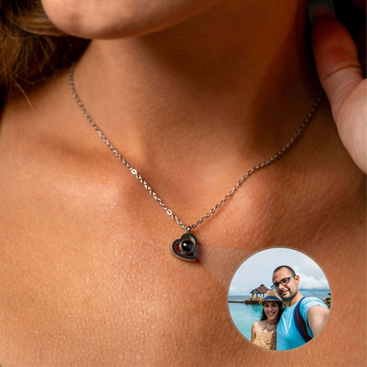 Heart Photo Necklace - Personalised Necklace - Customised Necklace Necklace Silver Brother & Sisters