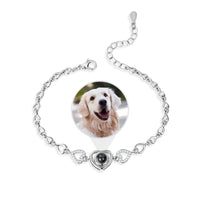 Thumbnail for Hearts Personalised Bracelet with heart-shaped pendant and a photo of a happy golden retriever by Brother & Sisters.