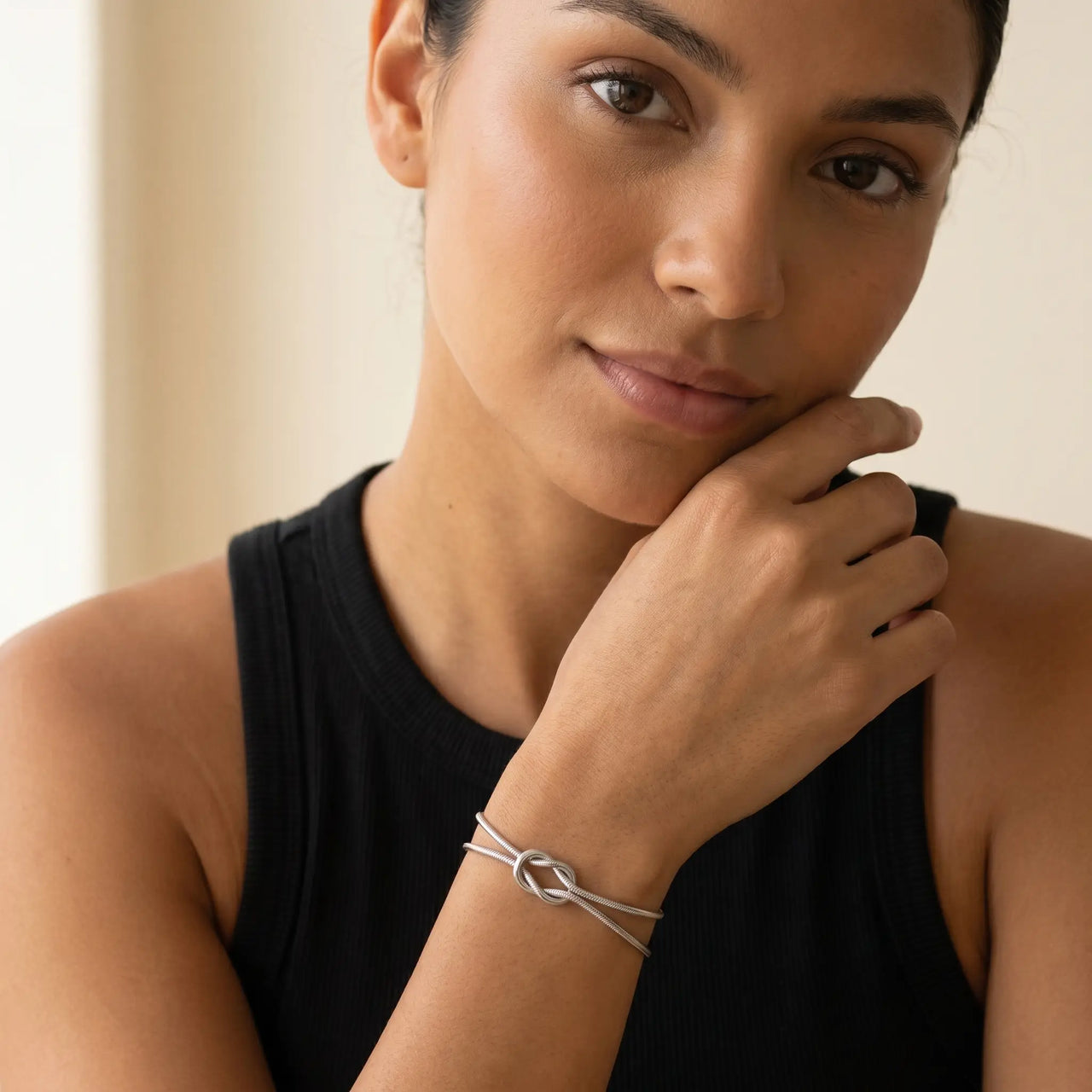 Knot Couple Bracelet silver worn on wrist