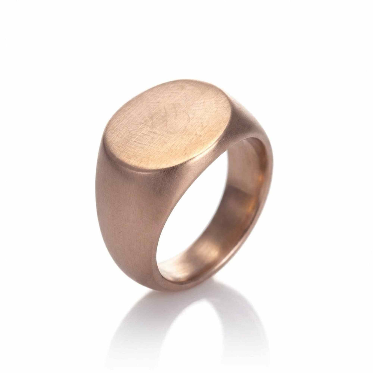 Oval Ring side view — gold 15mm wide titanium steel band, scratch-resistant lifetime mens ring