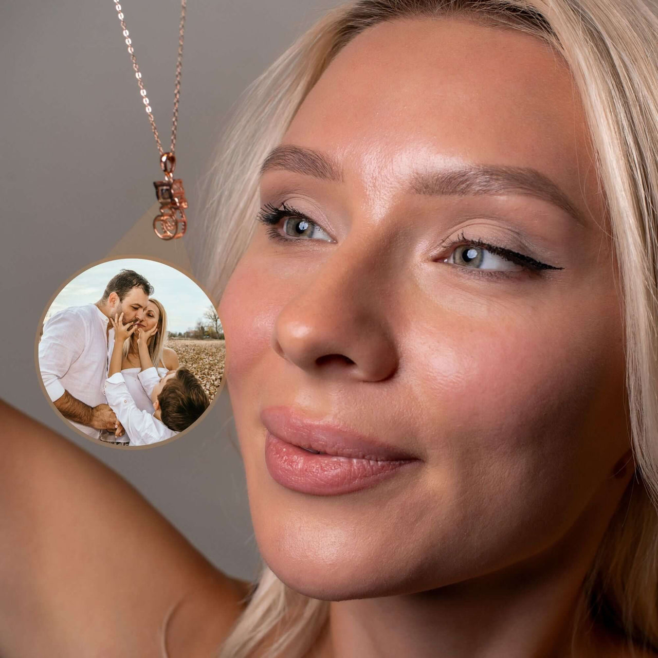 Kitten Photo Necklace showcased on a model, featuring a personalized photo charm by Brother & Sisters.