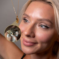 Thumbnail for Kitten Photo Necklace featuring a woman wearing a personalized necklace with a kitten photo by Brother & Sisters.