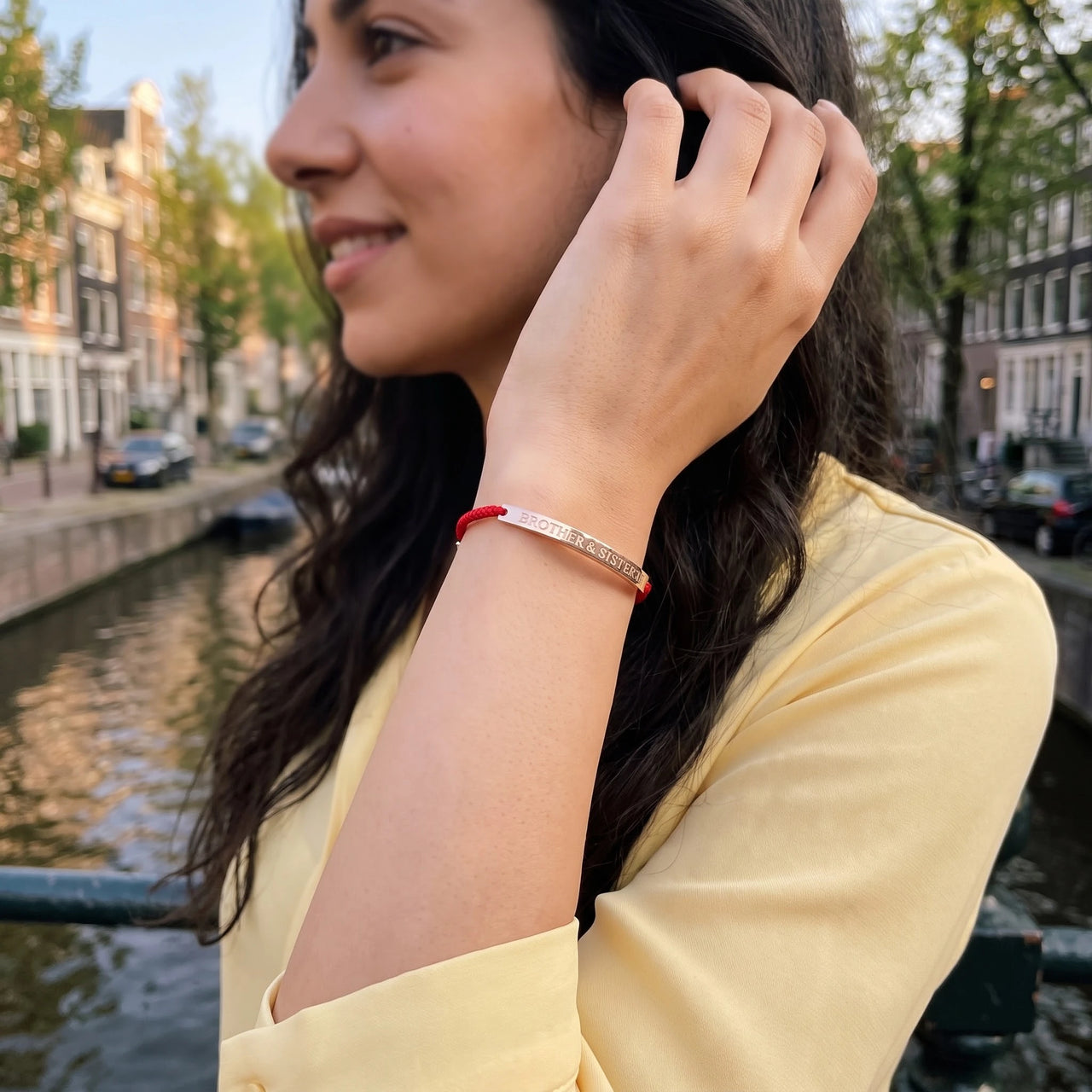 L'Amour, rose gold bracelet — worn gesture | SKU: lamour-rg