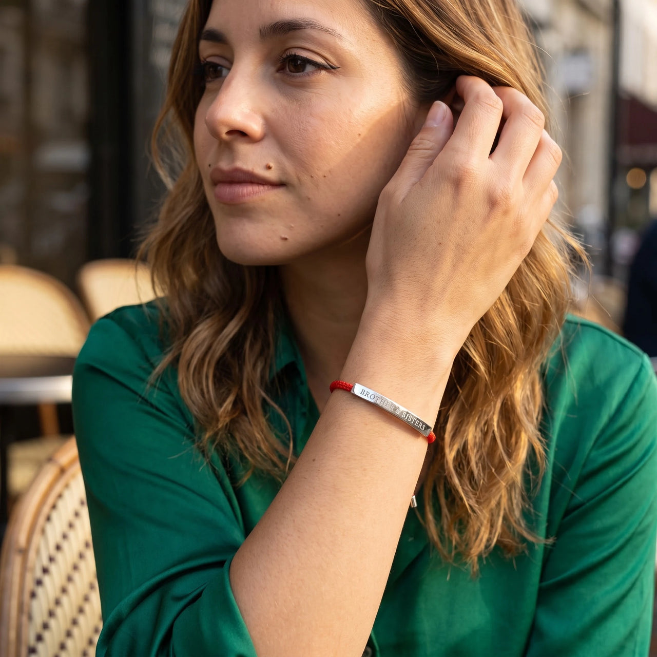 L'Amour, silver bracelet — worn gesture | SKU: lamour-wg