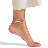 Thumbnail for Layla silver snake chain anklet macro — fermoir paperclip + extension chain symbol B&S signature tag visible