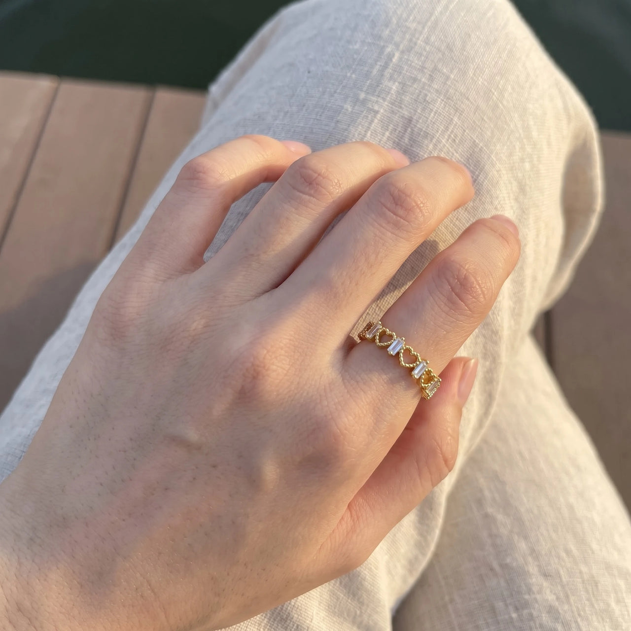 The Hearts ring in gold worn, showing its real size | SKU: lescoeurs