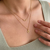 Thumbnail for Moon & Star Necklace, gold necklace — close up | SKU: letoile-g