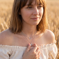 Thumbnail for Moon & Star Necklace, silver necklace — worn gesture | SKU: letoile-wg
