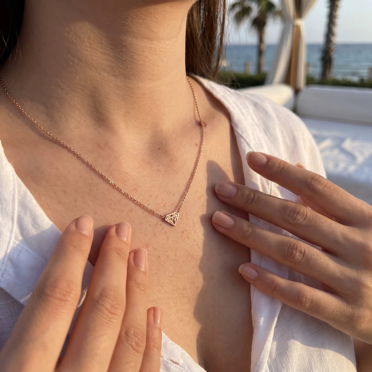 Gioielli in acciaio — foto indossata, misura reale, oro rosa | SKU: 12791388-rose-gold