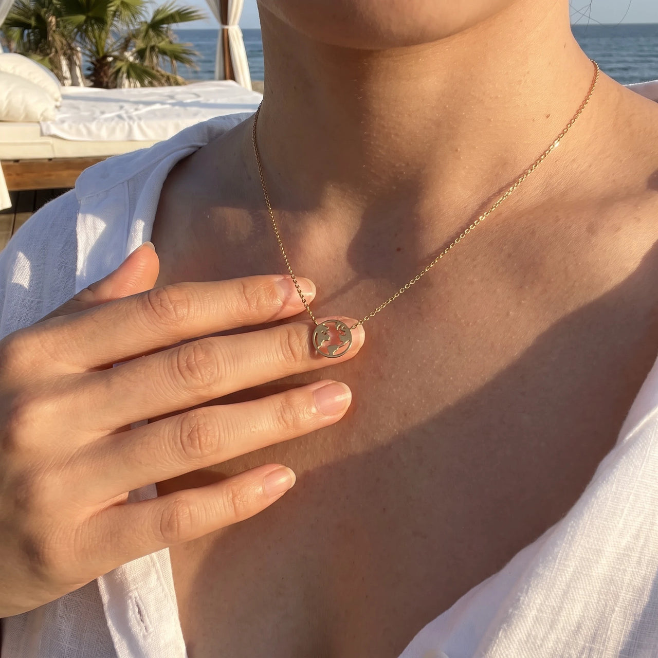 Collana mondo — foto indossata, misura reale, oro | SKU: 22173453-gold