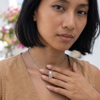 Thumbnail for Woman gently touching her silver necklace | SKU: 8050907-white-gold