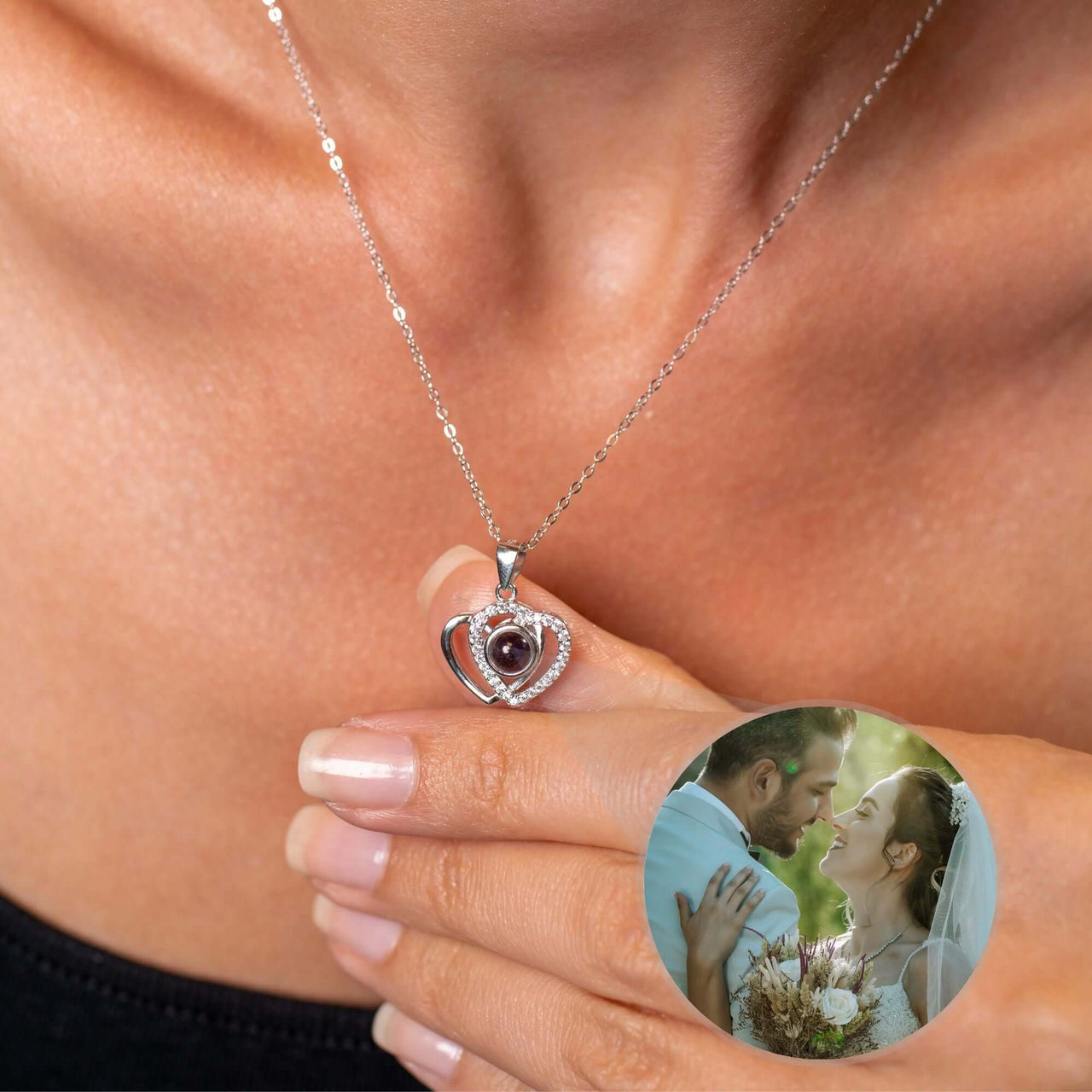 Lovers Photo Necklace showcasing a customizable heart pendant with a hidden photo locket, by Brother & Sisters.