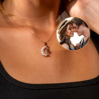 Thumbnail for Lucky Moon Photo Necklace showcasing a crescent moon pendant with a personal photo projection by Brother & Sisters.