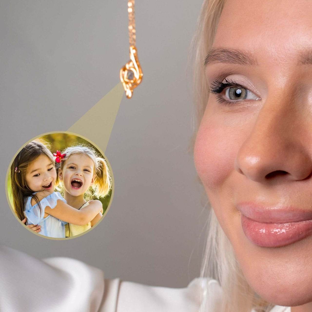 Elegant Luxury Photo Necklace by Brother & Sisters showcasing a cherished photo of two joyful children.