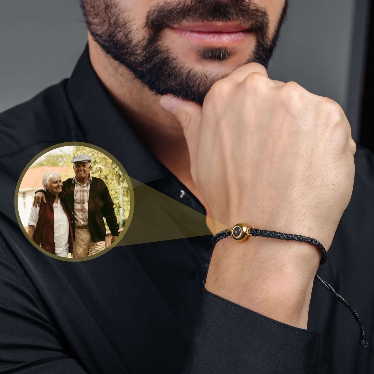 Classic Photo Bracelet showcasing customizable photo charm, handcrafted by Brother & Sisters, worn by man.