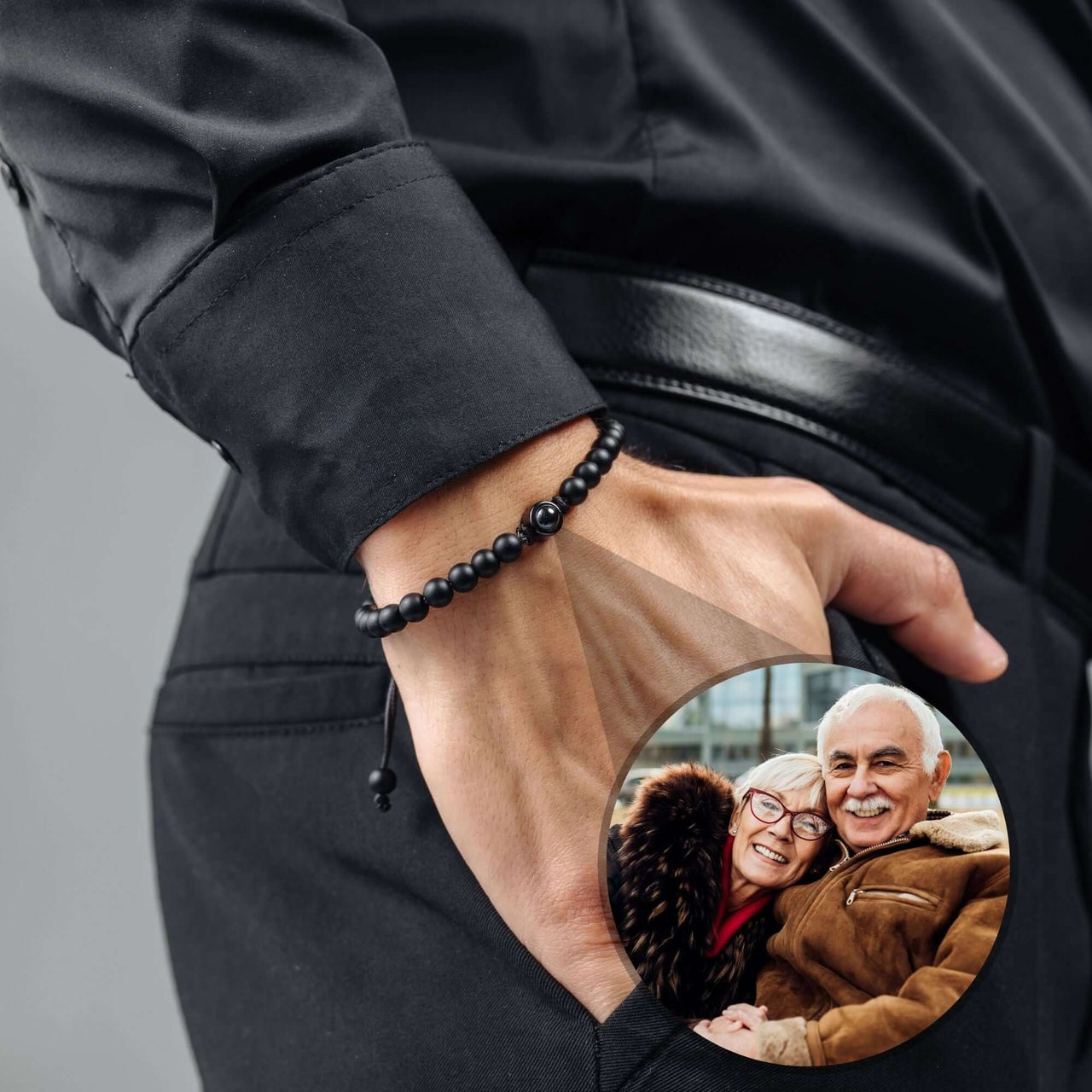 Minimalist Photo Bracelet featuring premium lava stones, showcasing cherished moments with loved ones by Brother & Sisters.