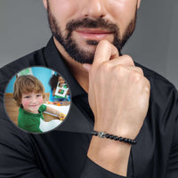 Thumbnail for Minimalist Photo Bracelet worn by a man showcasing a personalized photo charm, crafted by Brother & Sisters.