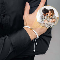 Thumbnail for Minimalist Photo Bracelet worn by a man, showcasing its elegant design and cherished photo in background, by Brother & Sisters
