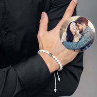 Thumbnail for Minimalist Photo Bracelet worn by a man, featuring personalized photo charm and premium lava stones from Brother & Sisters.