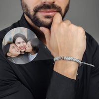 Thumbnail for Man Grey Photo Bracelet worn by a man, featuring a personalized photo pendant, by Brother & Sisters.
