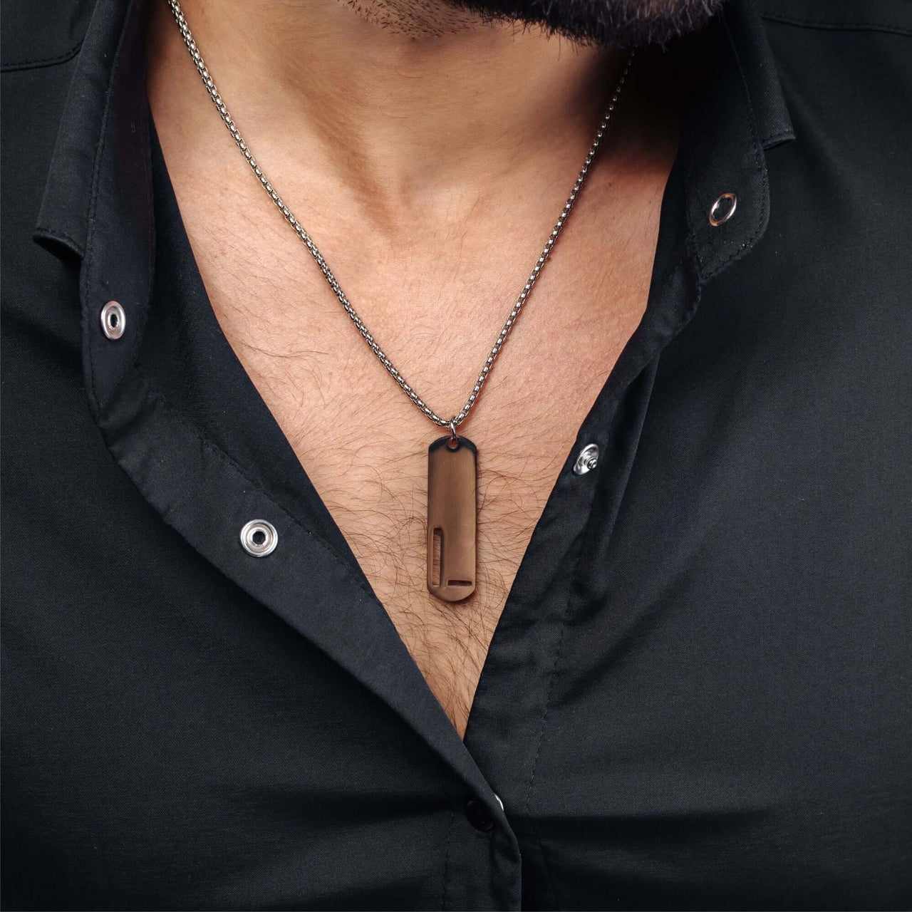 Charming Initial Necklace worn by a man featuring a sleek letter pendant, by Brother & Sisters, stylish men's accessory.