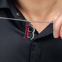 Thumbnail for Close-up of Silver Rugby Initial Necklace by Brother & Sisters featuring a bold 'B' pendant, highlighting personalization and style.