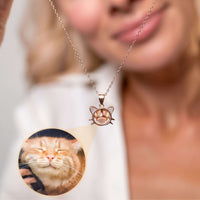 Thumbnail for Meow Photo Necklace showcasing a cat pendant with a photo projection, by Brother & Sisters.