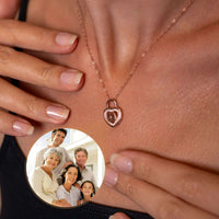 Thumbnail for Padlock Photo Necklace worn close to skin with family photo in heart lock, crafted by Brother & Sisters for cherished memories.