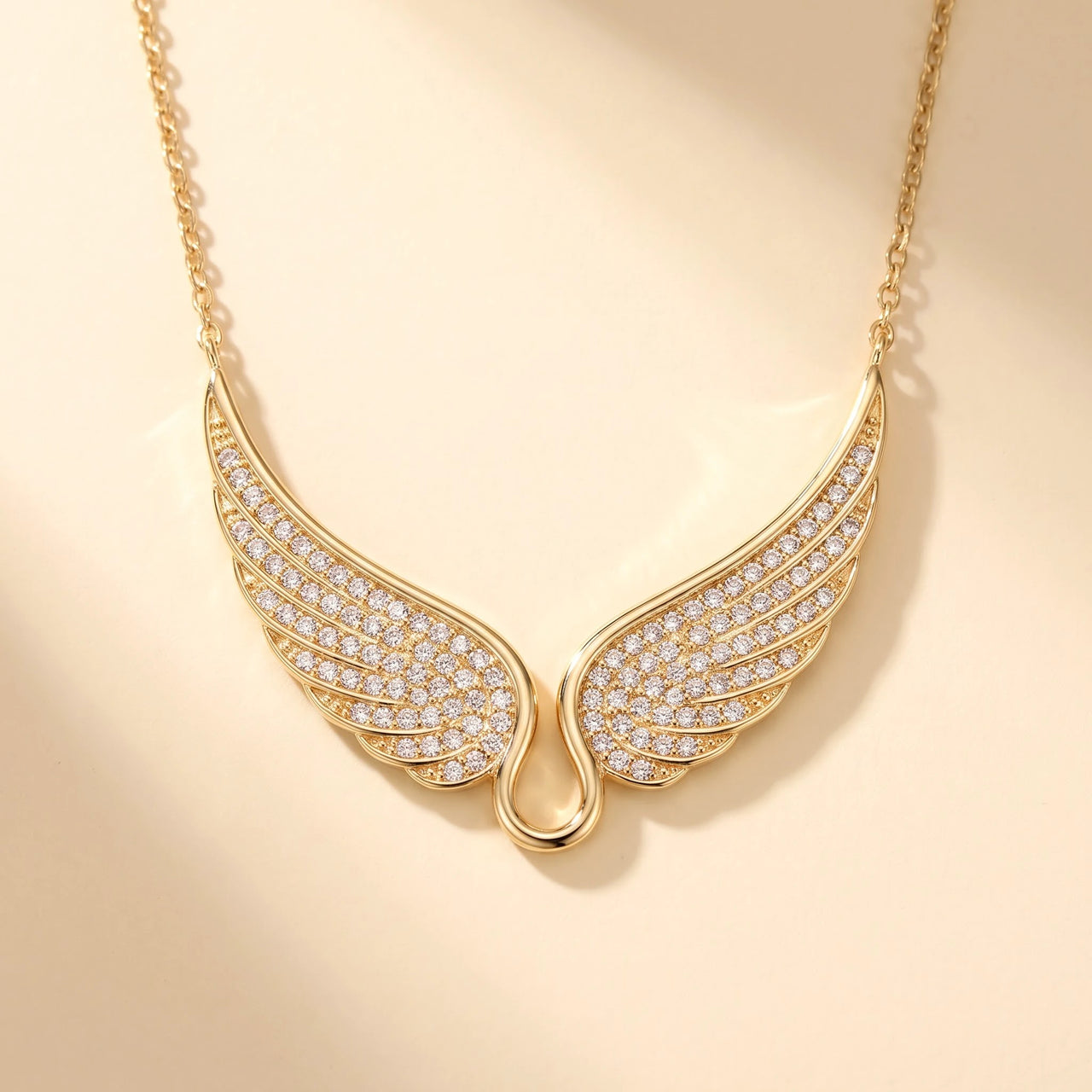 Pave Angel Wings Necklace, gold | SKU: 42002-gold