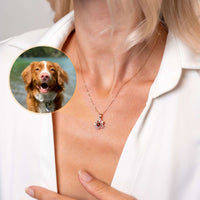 Thumbnail for Paw Print Photo Necklace featuring a hidden photo projection of a happy dog, by Brother & Sisters.