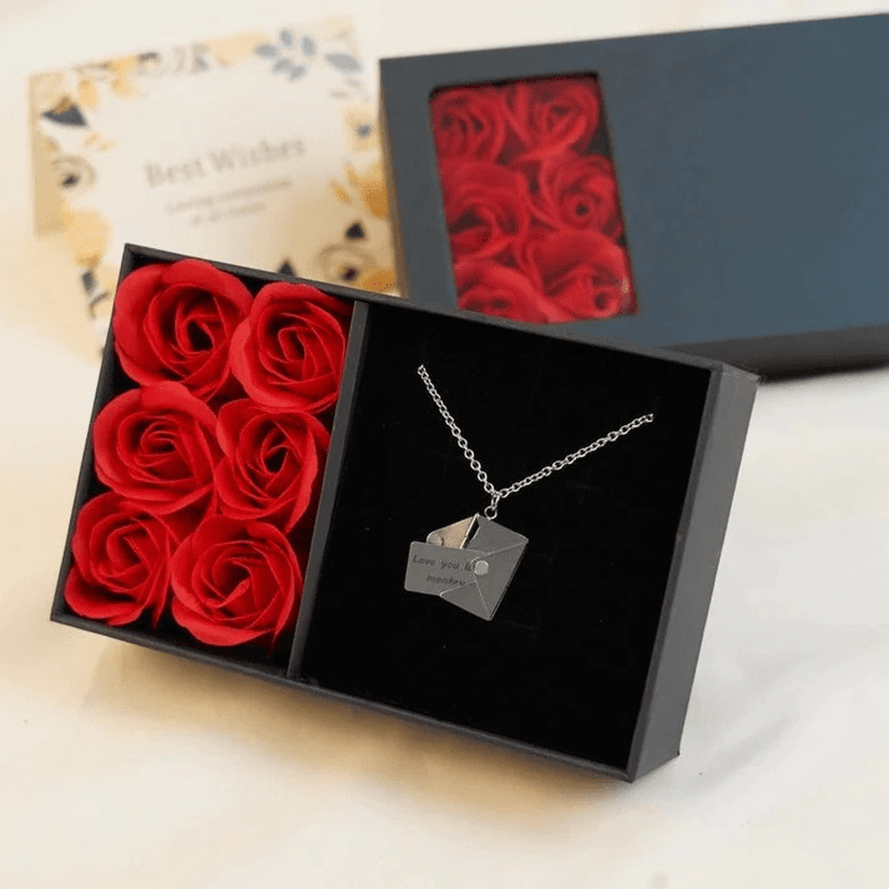Personalized Envelope Necklace - Personalized Necklace - Brother & Sisters Silver / with Flowers Brother & Sisters