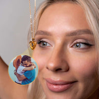 Thumbnail for Woman wearing Precious Heart Photo Necklace featuring a customizable photo insert by Brother & Sisters.