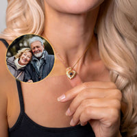 Thumbnail for Precious Heart Photo Necklace worn by a woman, showcasing a custom photo insert by Brother & Sisters.