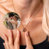 Thumbnail for Precious Heart Photo Necklace worn by a person, featuring a customizable photo insert of loved ones, by Brother & Sisters.