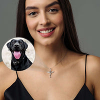 Thumbnail for Woman wearing a Protection Photo Necklace featuring a beloved black dog image by Brother & Sisters.