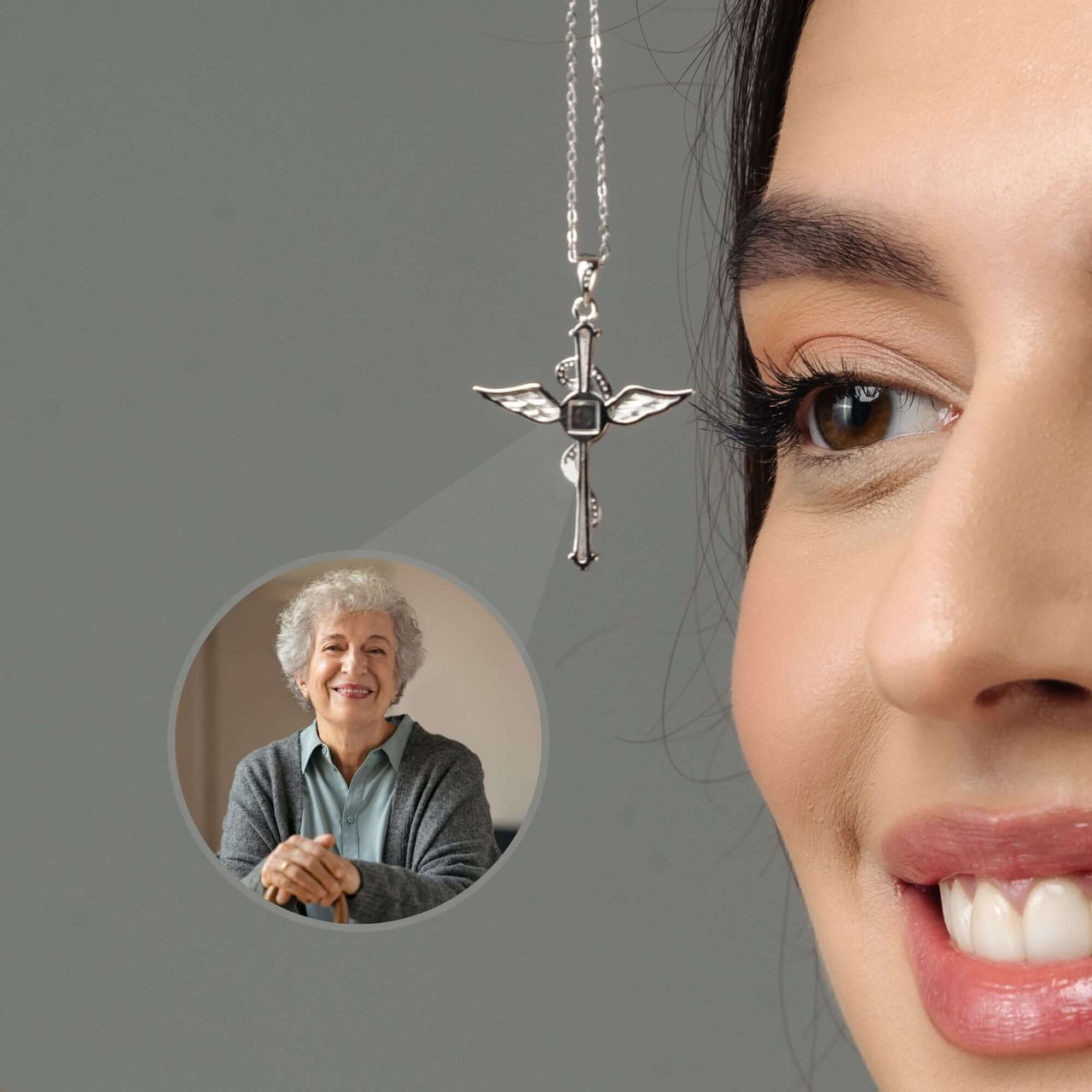 Protection Photo Necklace featuring a cherished photo of a loved one, from Brother & Sisters, perfect for treasuring memories.