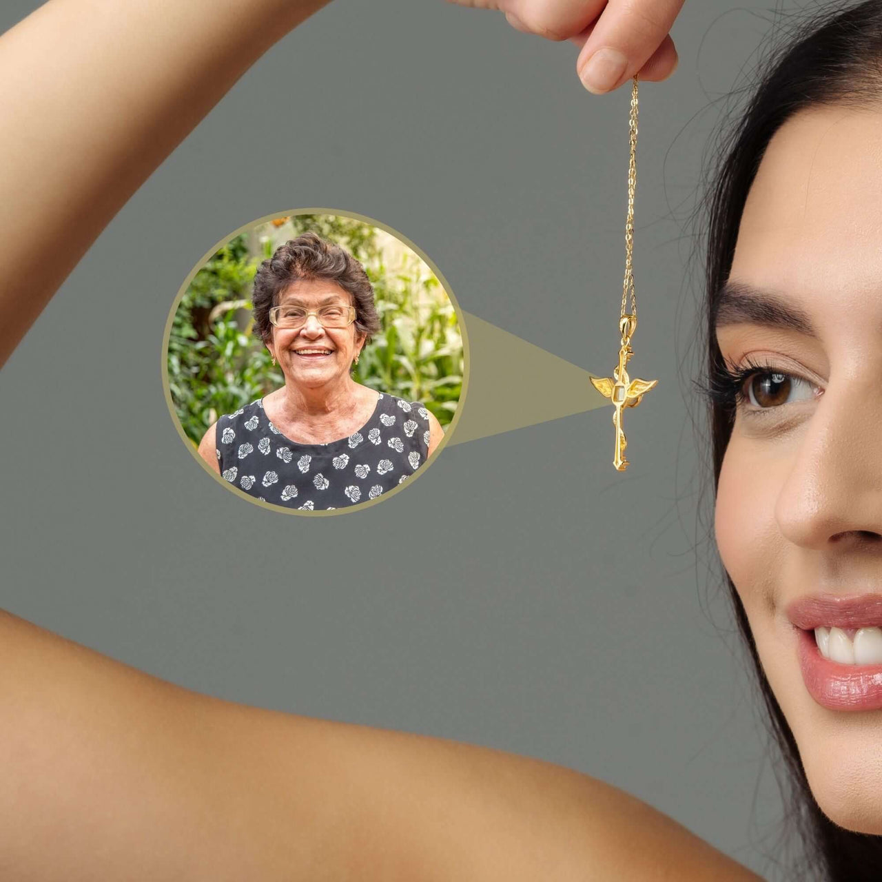 Elegant Protection Photo Necklace from Brother & Sisters showcasing a cherished photo of a loved one.